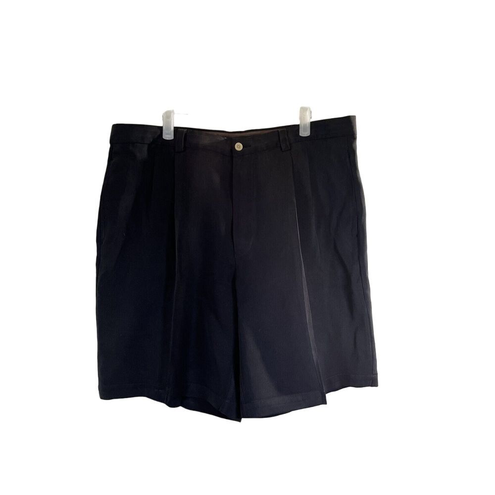 Tommy Bahama Relaxed Black 100% Silk Pleated Shorts Men's Size 38 Golf Vacation - Picture 1 of 9